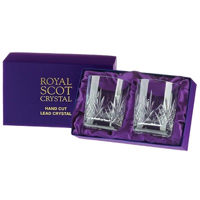 2 Royal Scot Crystal Whisky Tumblers - Highland - PRESENTATION BOXED